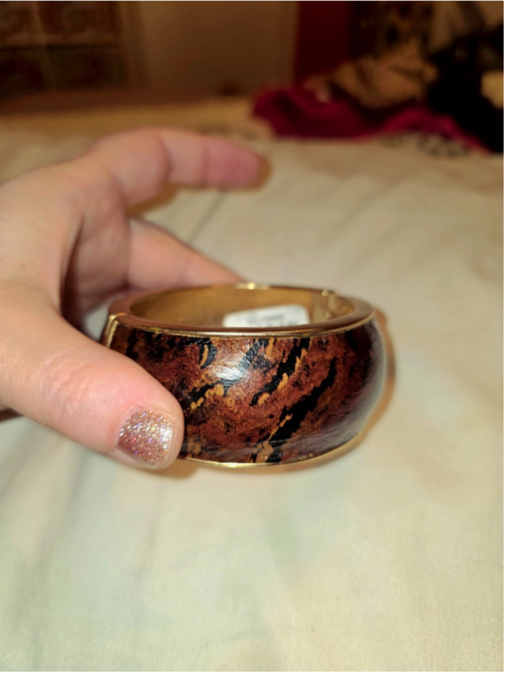 HSN Patricia Nash Florian Hinged Abstract Animal Leather Bangle Bracelet M/L